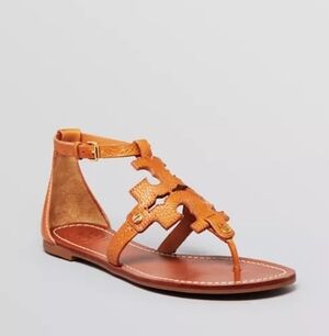 Tory Burch Orange Leather Logo Toe-Post Sandal